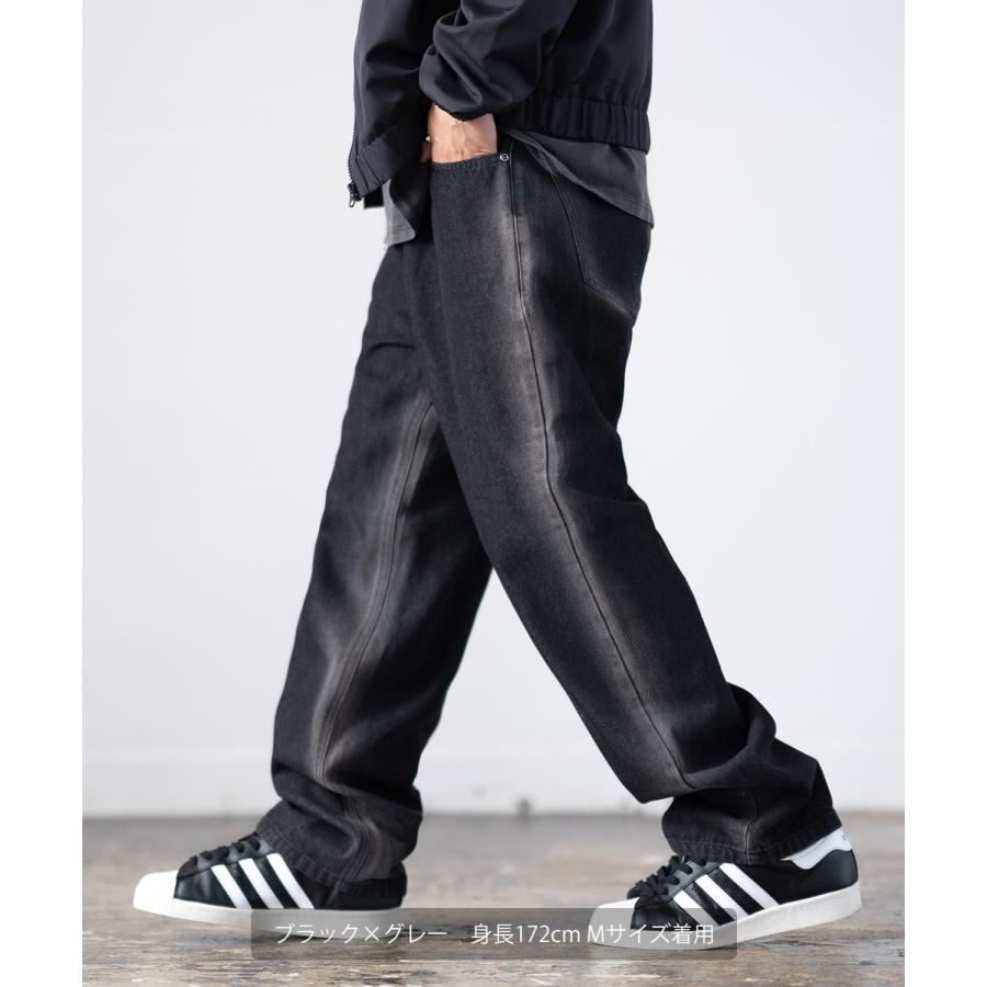 デニムパンツ メンズ スプレー加工 バギーパンツ ジーンズ ワイド イージーパンツ 大きいサイズ ゆったり アメカジ カジュアル ストリート スケーター 韓国 | improves | 06