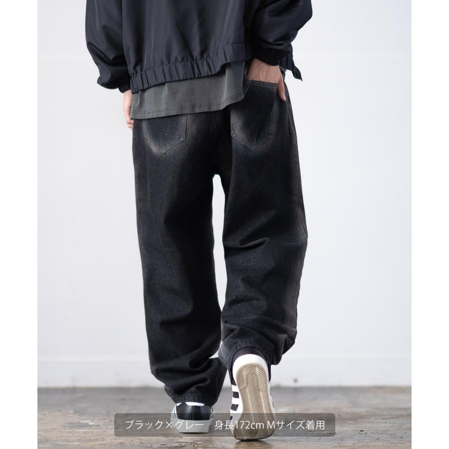 デニムパンツ メンズ スプレー加工 バギーパンツ ジーンズ ワイド イージーパンツ 大きいサイズ ゆったり アメカジ カジュアル ストリート スケーター 韓国 | improves | 07