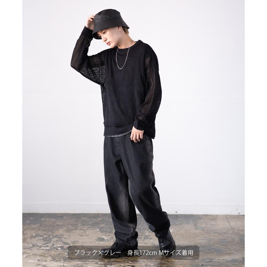 デニムパンツ メンズ スプレー加工 バギーパンツ ジーンズ ワイド イージーパンツ 大きいサイズ ゆったり アメカジ カジュアル ストリート スケーター 韓国 | improves | 09