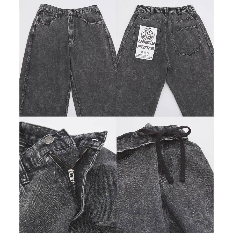 デニムパンツ メンズ フリンジ加工 カラー バギー ジーンズ ワイド イージーパンツ 大きいサイズ ゆったり アメカジ カジュアル ストリート スケーター 韓国 | improves | 20