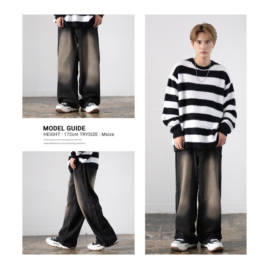 デニムパンツ メンズ フリンジ加工 カラー バギー ジーンズ ワイド イージーパンツ 大きいサイズ ゆったり アメカジ カジュアル ストリート スケーター 韓国 | improves | 06