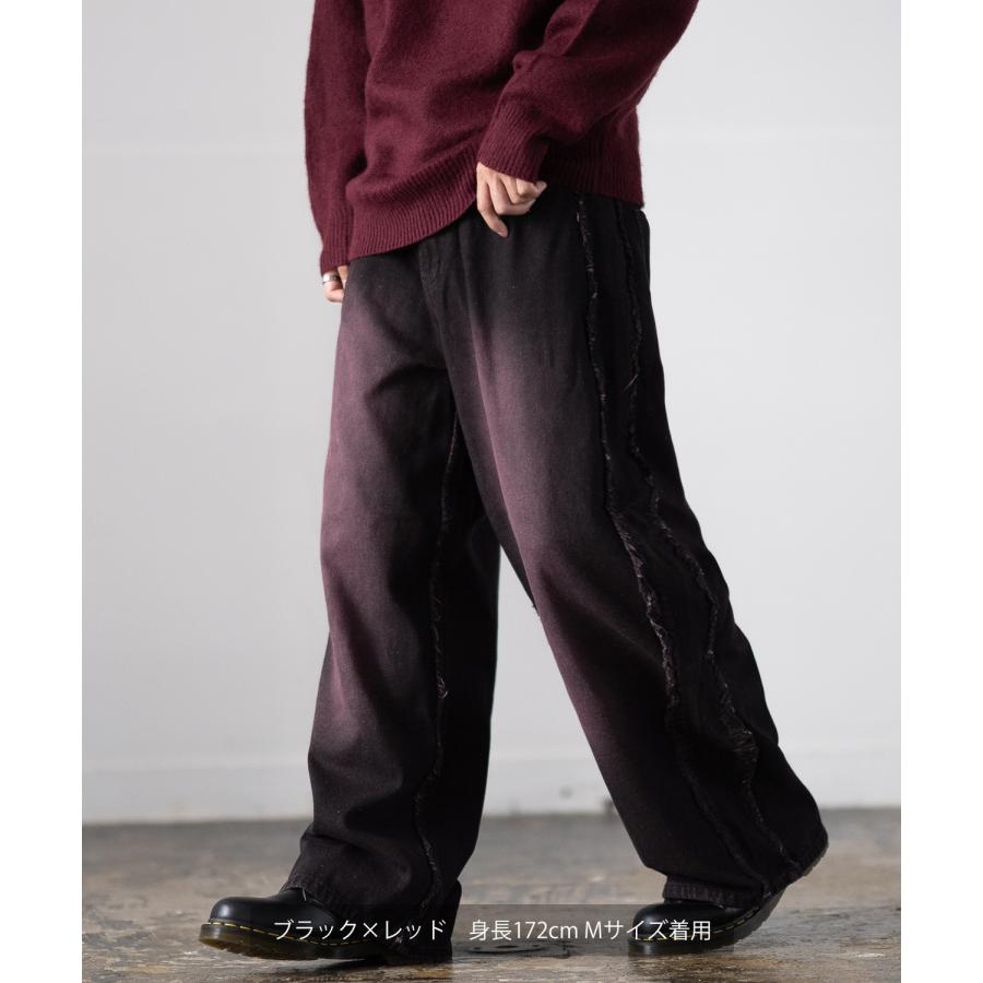 デニムパンツ メンズ フリンジ加工 カラー バギー ジーンズ ワイド イージーパンツ 大きいサイズ ゆったり アメカジ カジュアル ストリート スケーター 韓国 | improves | 07