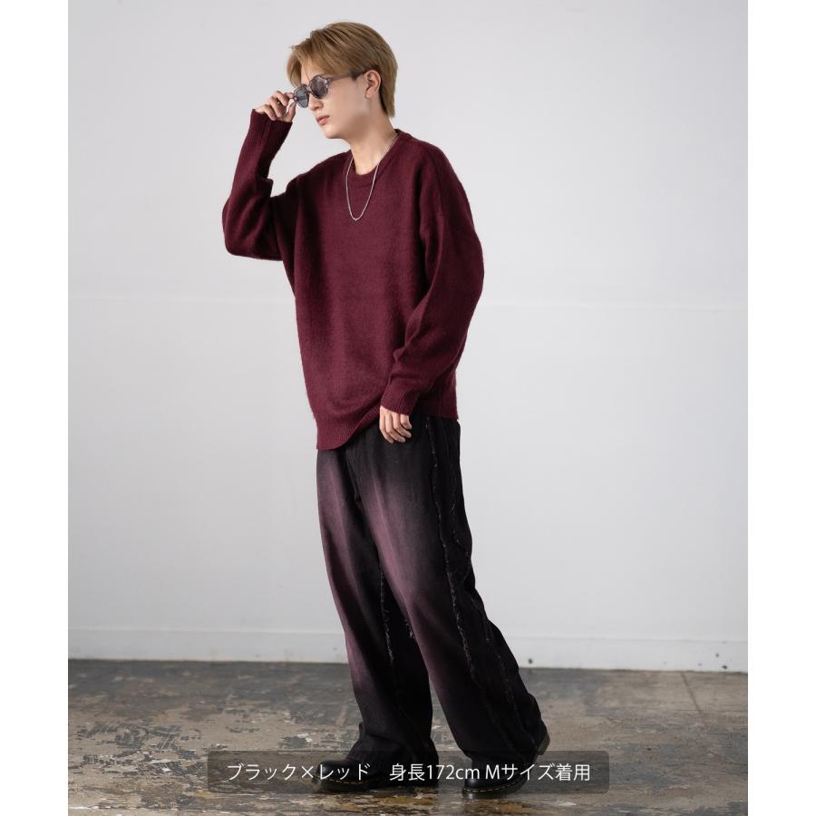 デニムパンツ メンズ フリンジ加工 カラー バギー ジーンズ ワイド イージーパンツ 大きいサイズ ゆったり アメカジ カジュアル ストリート スケーター 韓国 | improves | 09