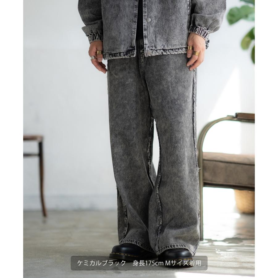 デニムパンツ メンズ フリンジ加工 カラー バギー ジーンズ ワイド イージーパンツ 大きいサイズ ゆったり アメカジ カジュアル ストリート スケーター 韓国 | improves | 10