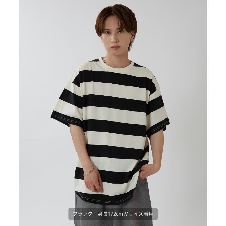 半袖Tシャツ メンズ ワイド ボーダー カットソー クルーネック オーバーサイズ 大きいサイズ ゆったり カジュアル マリン ストリート ブラック グレー | improves | 14