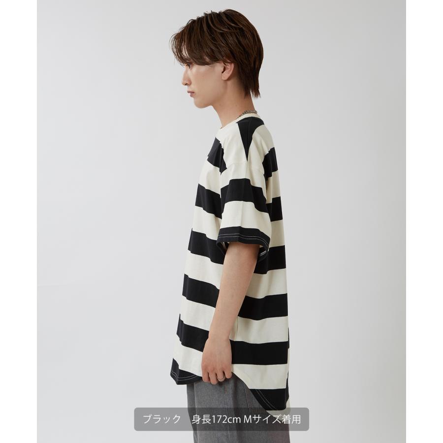 半袖Tシャツ メンズ ワイド ボーダー カットソー クルーネック オーバーサイズ 大きいサイズ ゆったり カジュアル マリン ストリート ブラック グレー | improves | 15