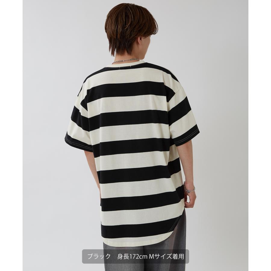 半袖Tシャツ メンズ ワイド ボーダー カットソー クルーネック オーバーサイズ 大きいサイズ ゆったり カジュアル マリン ストリート ブラック グレー | improves | 16