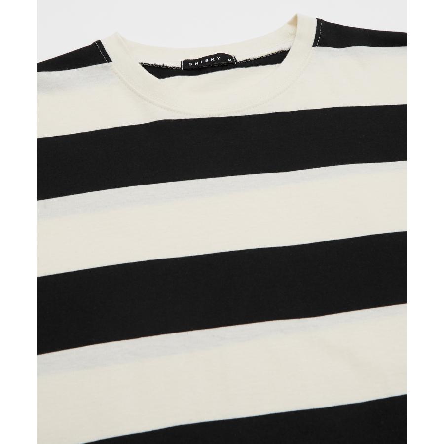 半袖Tシャツ メンズ ワイド ボーダー カットソー クルーネック オーバーサイズ 大きいサイズ ゆったり カジュアル マリン ストリート ブラック グレー | improves | 18