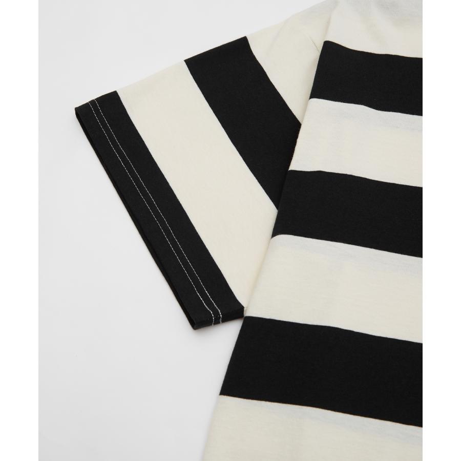 半袖Tシャツ メンズ ワイド ボーダー カットソー クルーネック オーバーサイズ 大きいサイズ ゆったり カジュアル マリン ストリート ブラック グレー | improves | 19