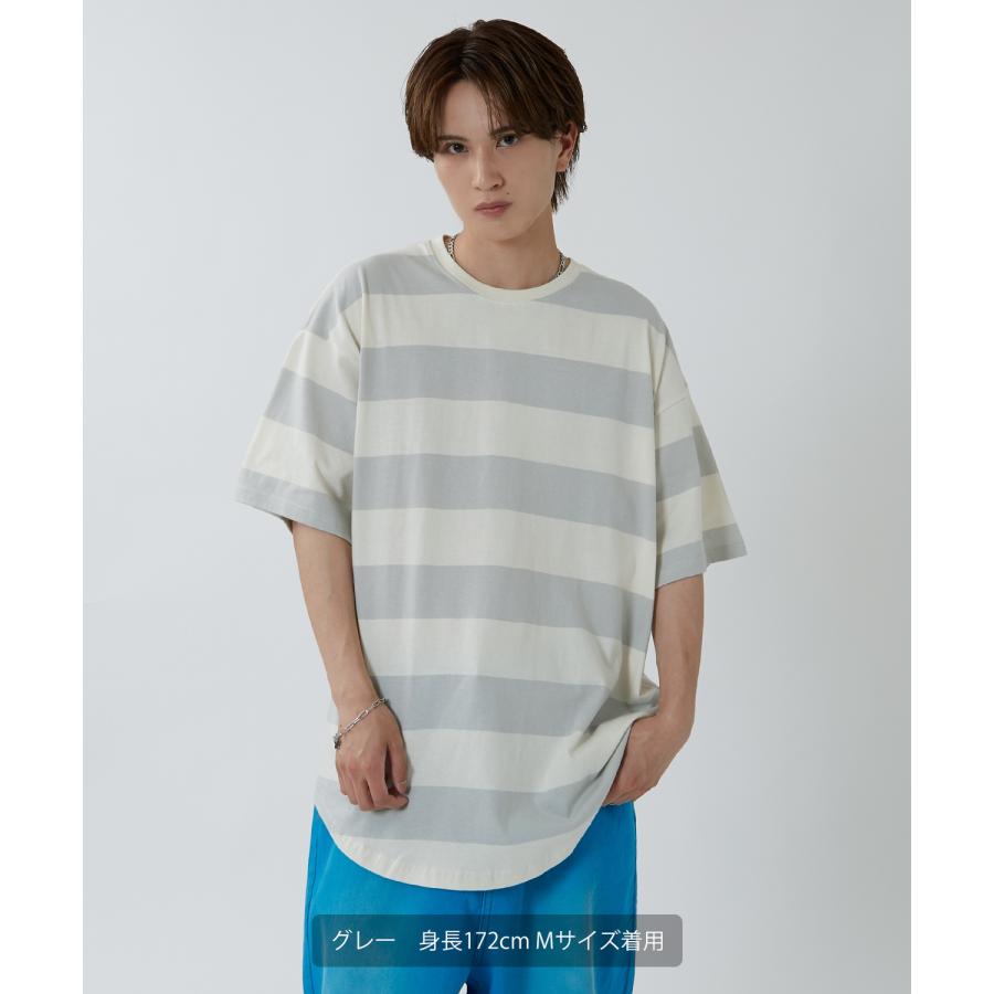 半袖Tシャツ メンズ ワイド ボーダー カットソー クルーネック オーバーサイズ 大きいサイズ ゆったり カジュアル マリン ストリート ブラック グレー | improves | 04