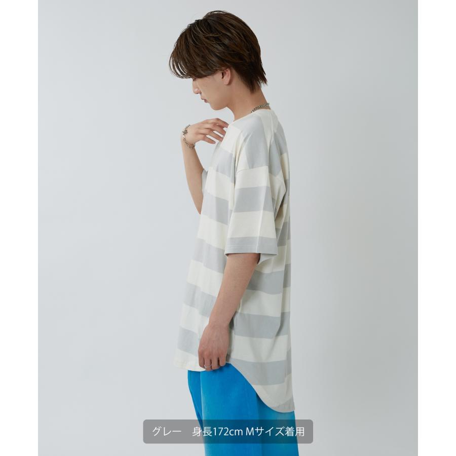 半袖Tシャツ メンズ ワイド ボーダー カットソー クルーネック オーバーサイズ 大きいサイズ ゆったり カジュアル マリン ストリート ブラック グレー | improves | 05