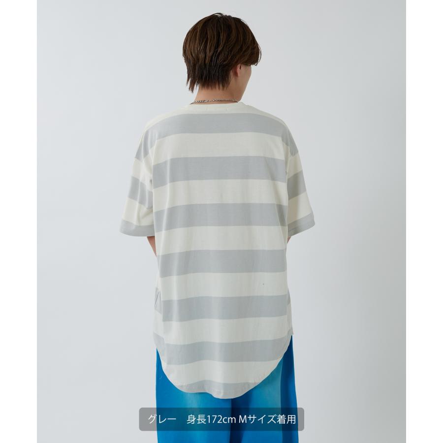 半袖Tシャツ メンズ ワイド ボーダー カットソー クルーネック オーバーサイズ 大きいサイズ ゆったり カジュアル マリン ストリート ブラック グレー | improves | 06