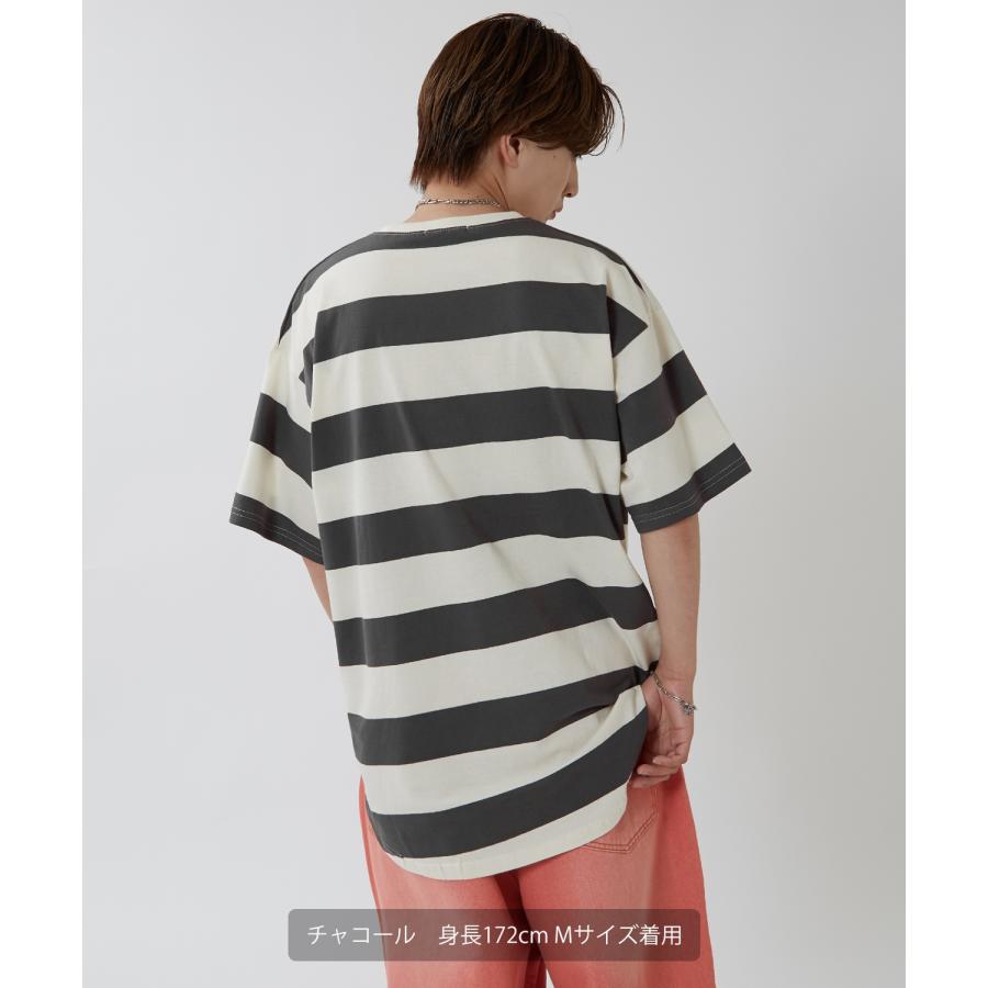 半袖Tシャツ メンズ ワイド ボーダー カットソー クルーネック オーバーサイズ 大きいサイズ ゆったり カジュアル マリン ストリート ブラック グレー | improves | 11