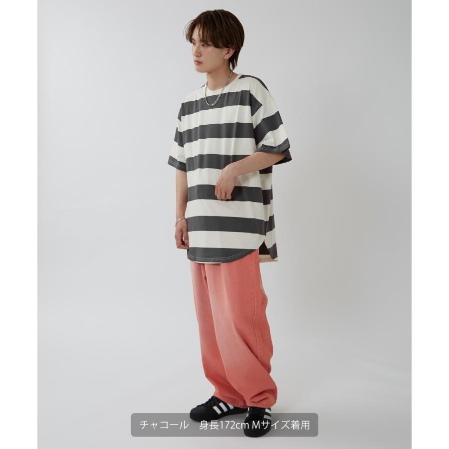 半袖Tシャツ メンズ ワイド ボーダー カットソー クルーネック オーバーサイズ 大きいサイズ ゆったり カジュアル マリン ストリート ブラック グレー | improves | 12