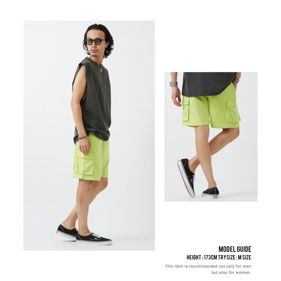 ショートパンツ メンズ レディース ネオンカラー ダンボール素材 カーゴパンツ 膝上丈 ハーフパンツ 総柄 アメカジ カジュアル サーフ ストリート 西海岸 | improves | 12