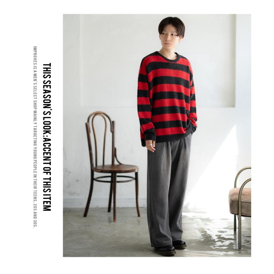 デニムパンツ メンズ ウォッシュ加工 ワイドパンツ カラーパンツ デニム ジーンズ アメカジ カジュアル ストリート スケーター 韓国ファッション | improves | 24