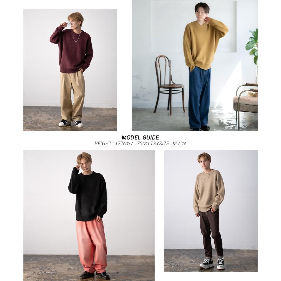 セーター メンズ モヘアタッチ クルーネックニット 無地 チェック ゼブラ ヒョウ柄 迷彩 総柄 アメカジ カジュアル シンプル ストリート スケーター 韓国 | improves | 25