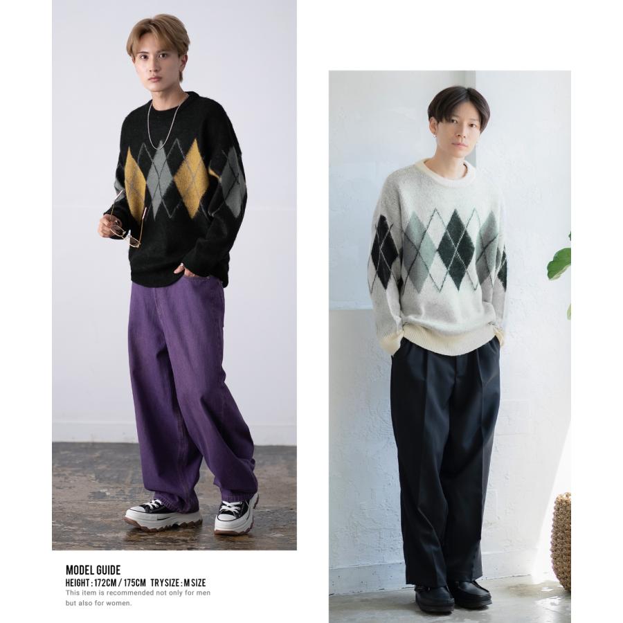 セーター メンズ モヘアタッチ クルーネックニット 無地 チェック ゼブラ ヒョウ柄 迷彩 総柄 アメカジ カジュアル シンプル ストリート スケーター 韓国 | improves | 30