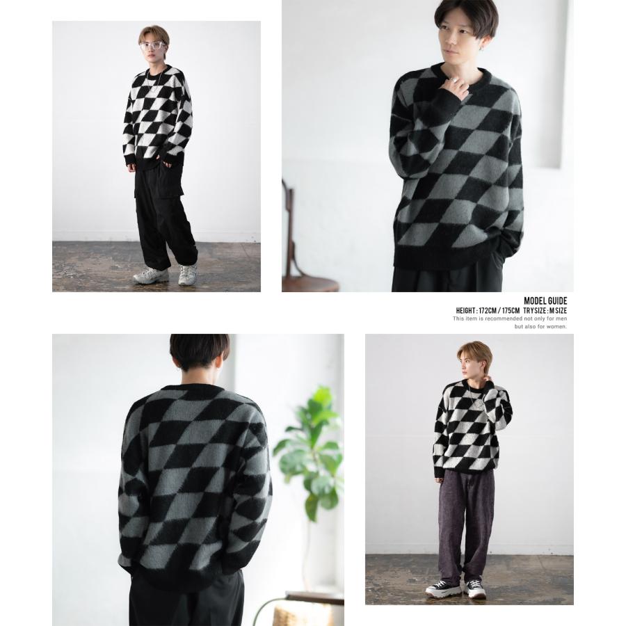 セーター メンズ モヘアタッチ クルーネックニット 無地 チェック ゼブラ ヒョウ柄 迷彩 総柄 アメカジ カジュアル シンプル ストリート スケーター 韓国 | improves | 31