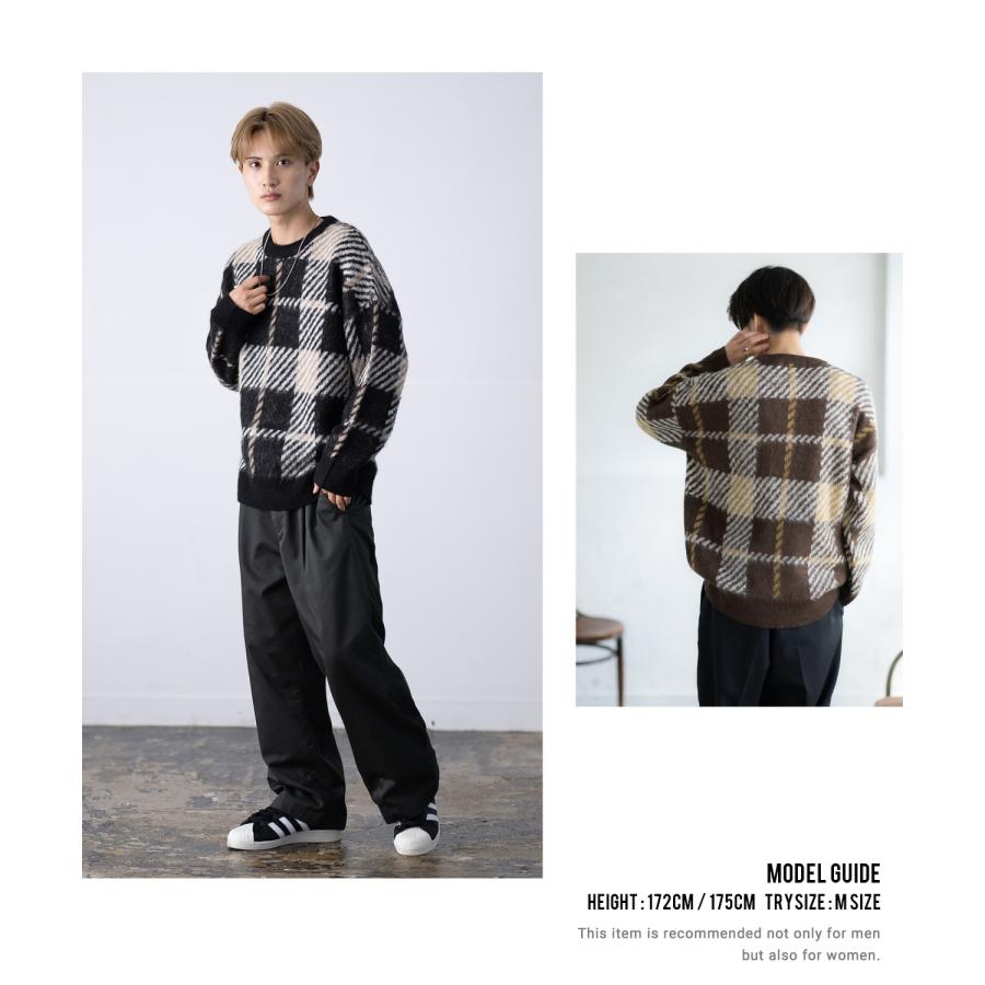 セーター メンズ モヘアタッチ クルーネックニット 無地 チェック ゼブラ ヒョウ柄 迷彩 総柄 アメカジ カジュアル シンプル ストリート スケーター 韓国 | improves | 32