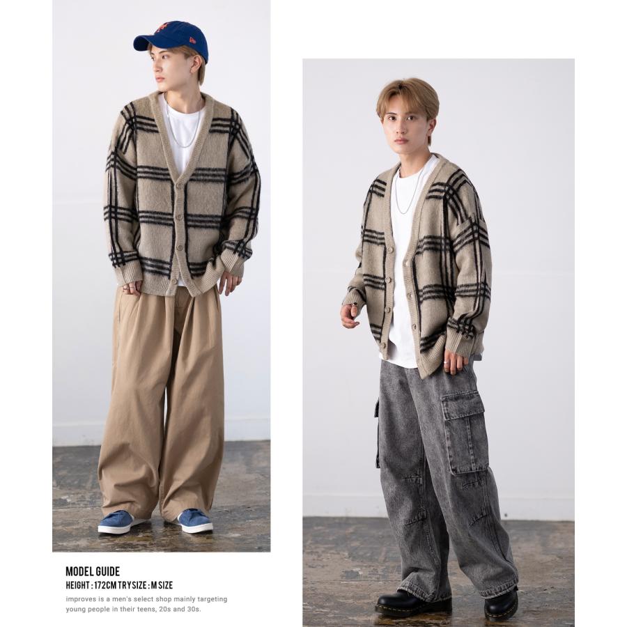 カーディガン メンズ モヘアタッチ Vネックニット 無地 チェック ヒョウ柄 迷彩 総柄 アメカジ カジュアル シンプル ストリート スケーター 韓国 | improves | 24