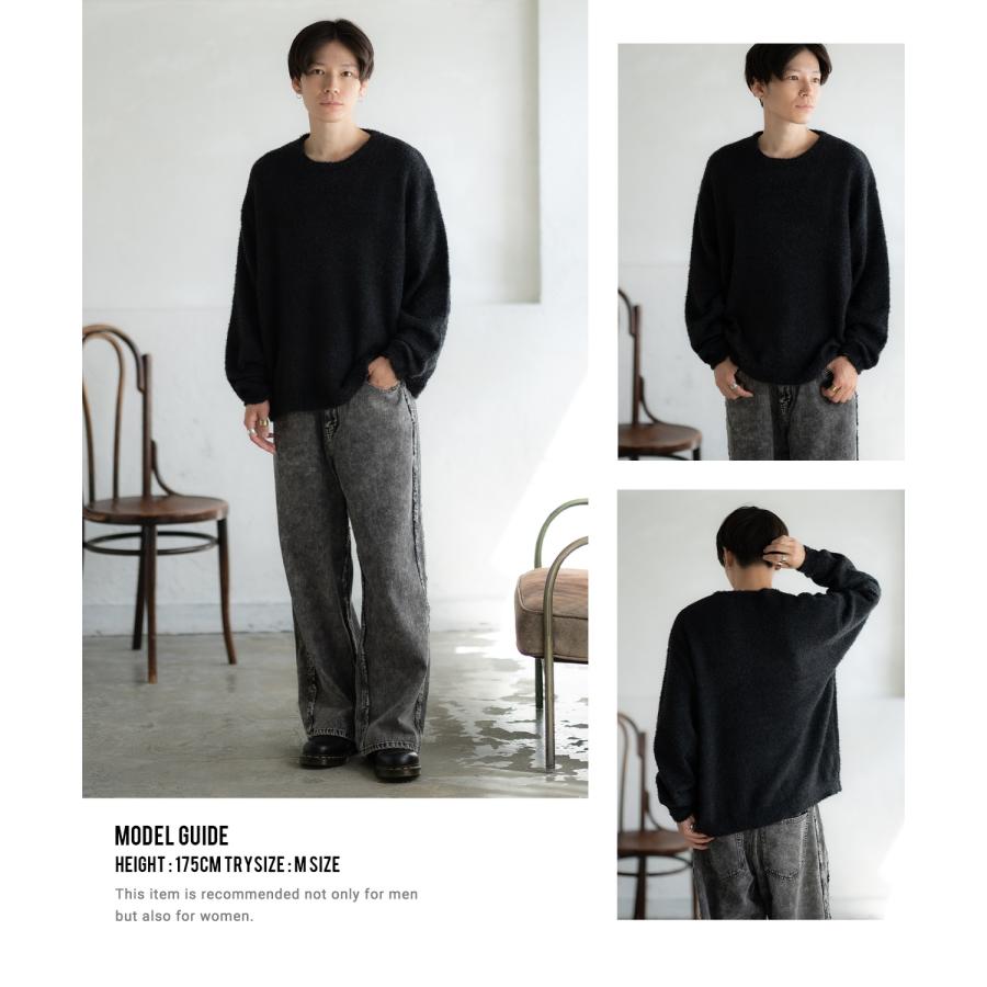 セーター メンズ フェザーヤーン クルーネックニット 無地 ボーダー 総柄 アメカジ カジュアル シンプル ストリート スケーター 韓国ファッション | improves | 20