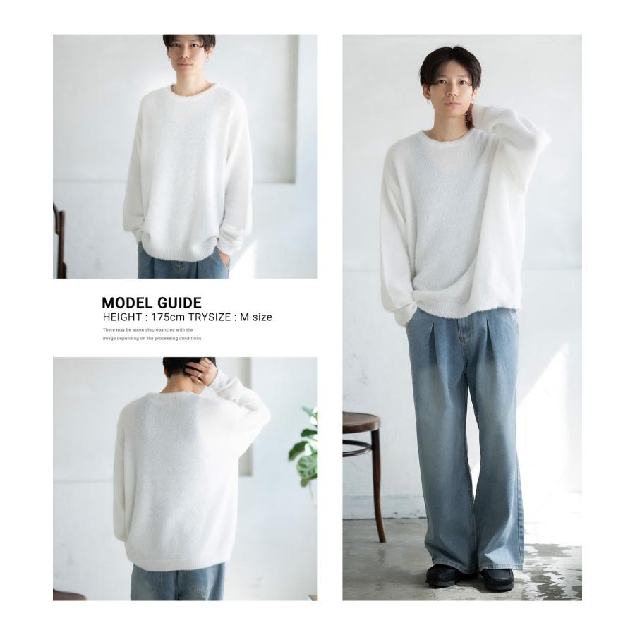 セーター メンズ フェザーヤーン クルーネックニット 無地 ボーダー 総柄 アメカジ カジュアル シンプル ストリート スケーター 韓国ファッション | improves | 25