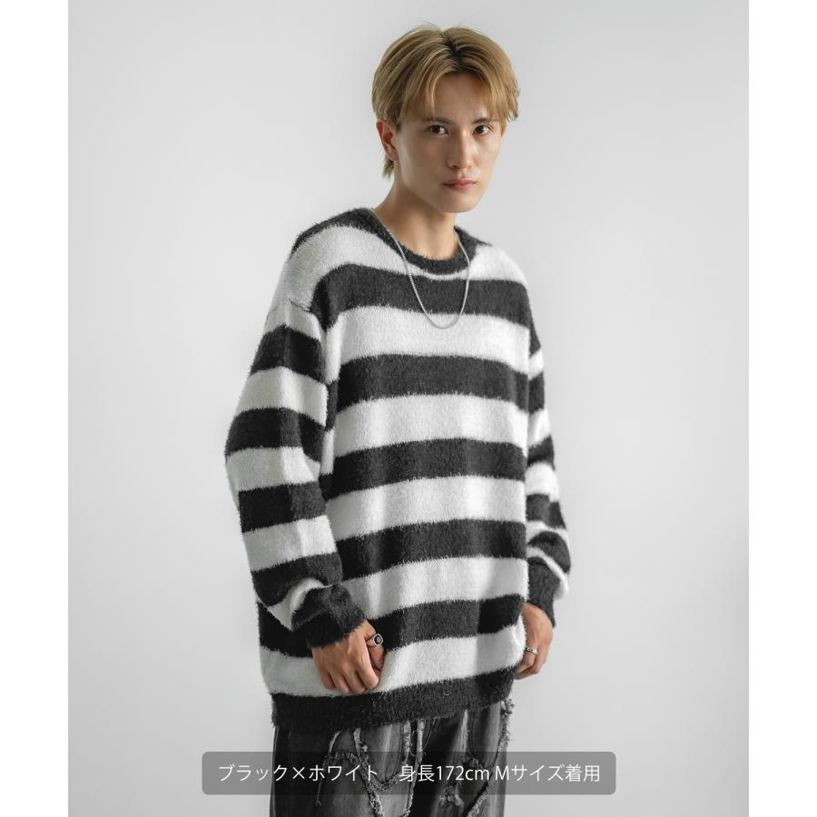 セーター メンズ フェザーヤーン クルーネックニット 無地 ボーダー 総柄 アメカジ カジュアル シンプル ストリート スケーター 韓国ファッション | improves | 08
