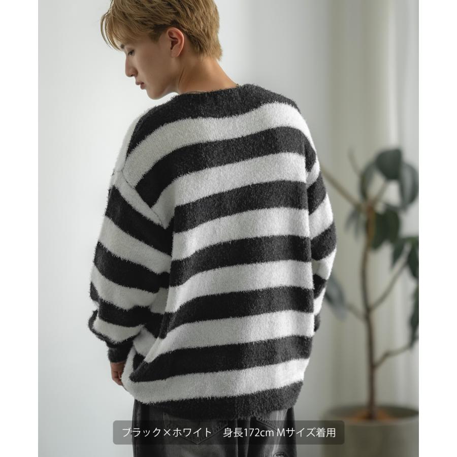 セーター メンズ フェザーヤーン クルーネックニット 無地 ボーダー 総柄 アメカジ カジュアル シンプル ストリート スケーター 韓国ファッション | improves | 09