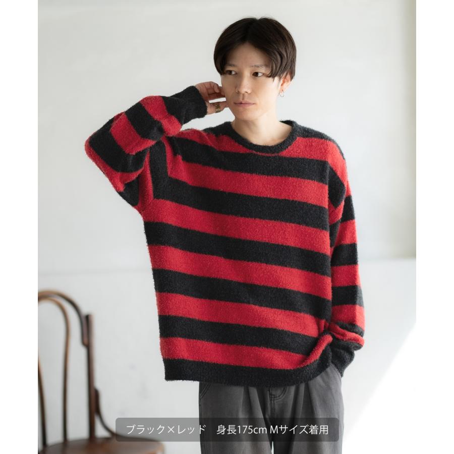 セーター メンズ フェザーヤーン クルーネックニット 無地 ボーダー 総柄 アメカジ カジュアル シンプル ストリート スケーター 韓国ファッション | improves | 11