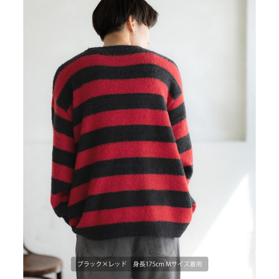 セーター メンズ フェザーヤーン クルーネックニット 無地 ボーダー 総柄 アメカジ カジュアル シンプル ストリート スケーター 韓国ファッション | improves | 12