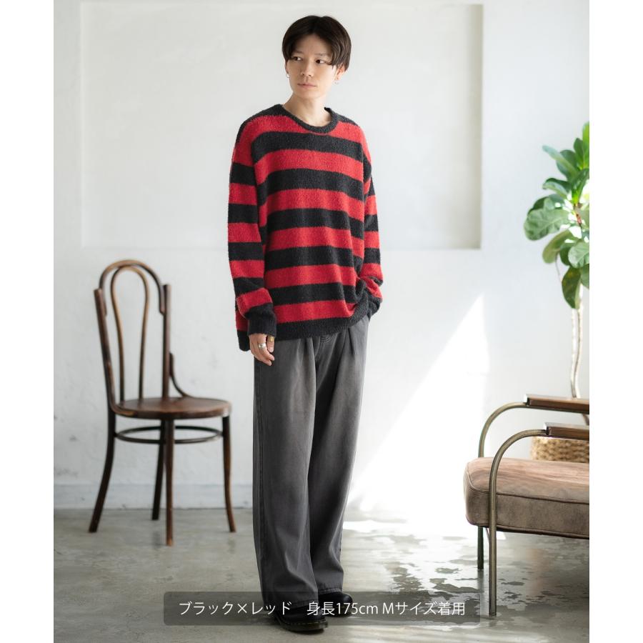 セーター メンズ フェザーヤーン クルーネックニット 無地 ボーダー 総柄 アメカジ カジュアル シンプル ストリート スケーター 韓国ファッション | improves | 13