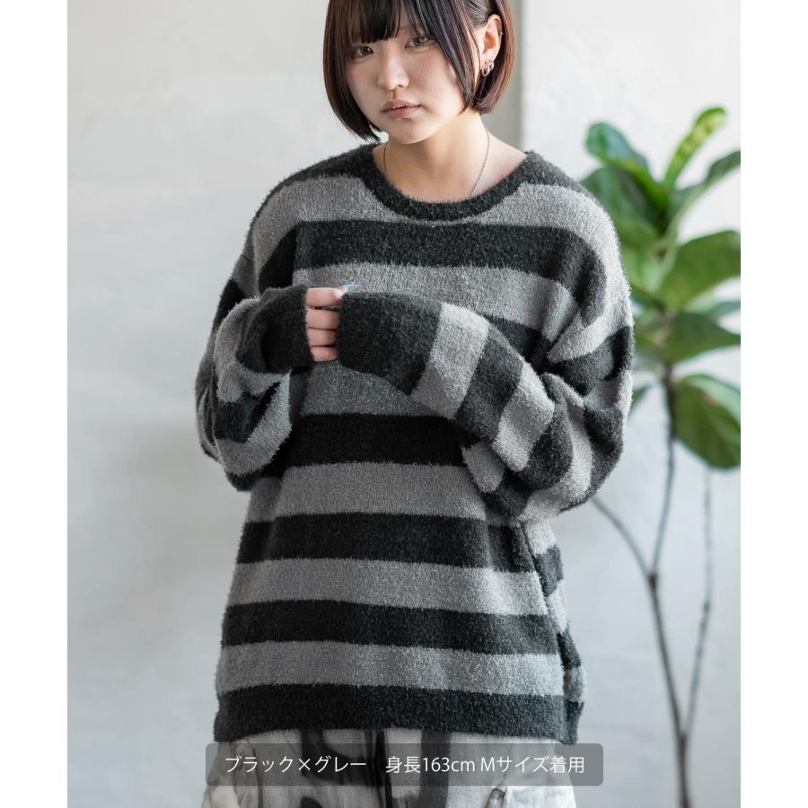 セーター メンズ フェザーヤーン クルーネックニット 無地 ボーダー 総柄 アメカジ カジュアル シンプル ストリート スケーター 韓国ファッション | improves | 14