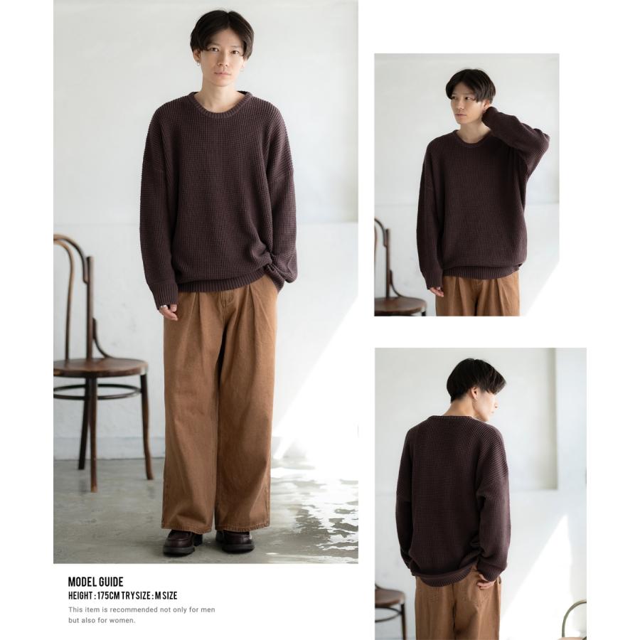 セーター メンズ ラーベン編み コットンニット クルーネックニット 無地 ボーダー 総柄 アメカジ カジュアル シンプル ストリート スケーター 韓国ファッション | improves | 22