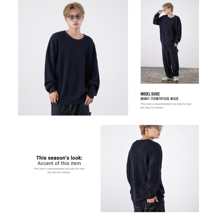 セーター メンズ ラーベン編み コットンニット クルーネックニット 無地 ボーダー 総柄 アメカジ カジュアル シンプル ストリート スケーター 韓国ファッション | improves | 24