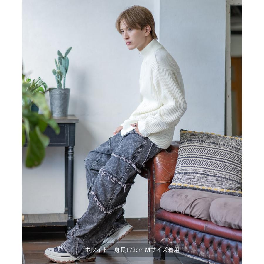 セーター メンズ リブ編み ハーフジップ ネックニット 無地 ボーダー アメカジ カジュアル シンプル ストリート スケーター 韓国ファッション | improves | 17