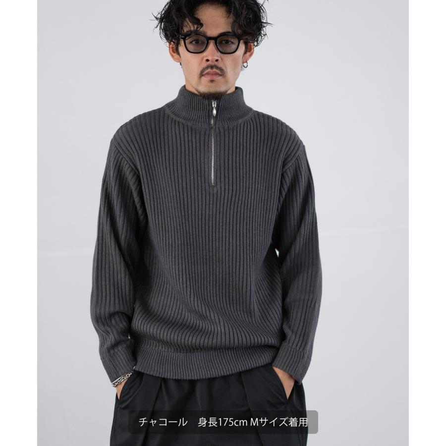 セーター メンズ リブ編み ハーフジップ ネックニット 無地 ボーダー アメカジ カジュアル シンプル ストリート スケーター 韓国ファッション | improves | 04