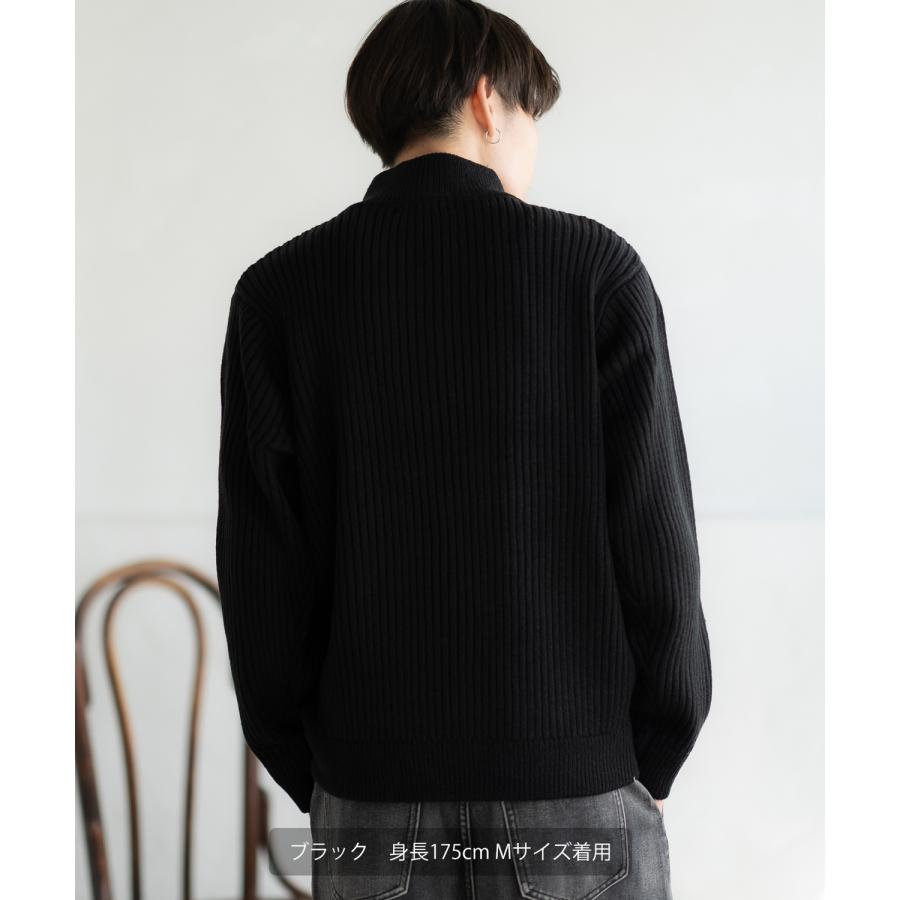 セーター メンズ リブ編み ハーフジップ ネックニット 無地 ボーダー アメカジ カジュアル シンプル ストリート スケーター 韓国ファッション | improves | 09