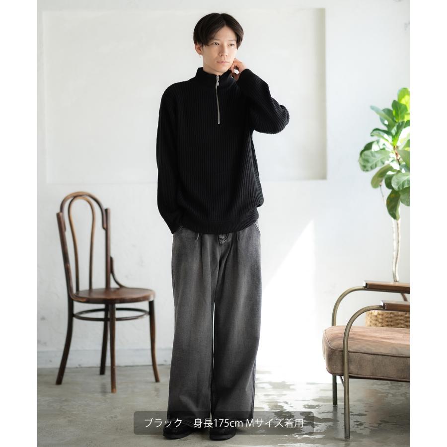 improves セーター メンズ リブ編み ハーフジップ ネックニット