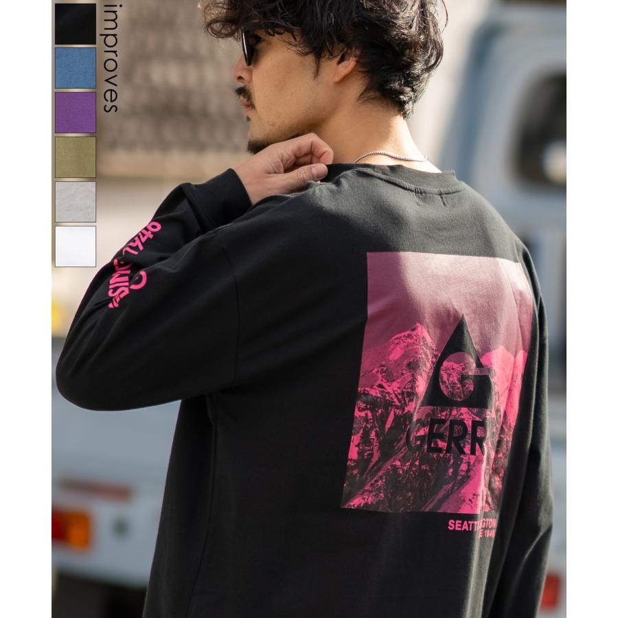 長袖Tシャツ メンズ GERRY ジェリー 別注プリント ロンT カットソー バックプリント スクエアロゴ アウトドア ストリート アメカジ 古着MIX ホワイト ブラック | GERRY
