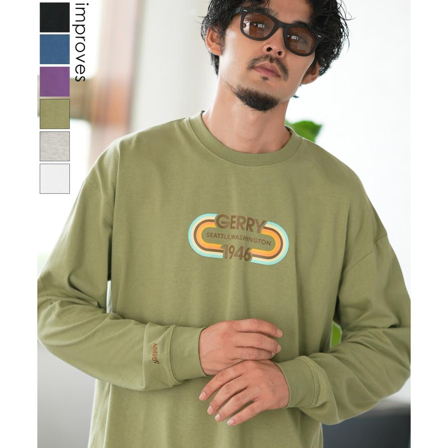 長袖Tシャツ メンズ GERRY ジェリー 別注プリント ロンT カットソー プリント オーバルロゴ アウトドア ストリート アメカジ 古着MIX ホワイト ブラック | GERRY