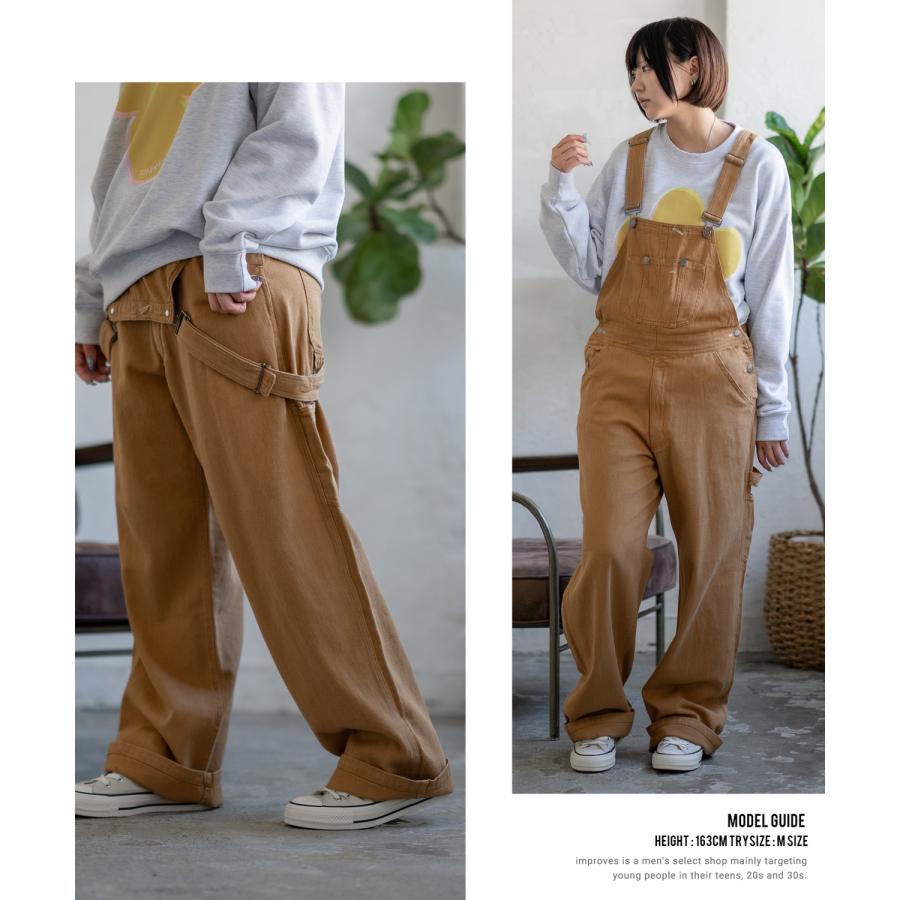 オーバーオール メンズ サロペット デニム ジーンズ ヒッコリー ワイド ゆったり アメカジ カジュアル ワーク ストリート 古着MIX ブルー ネイビー キャメル | improves | 16