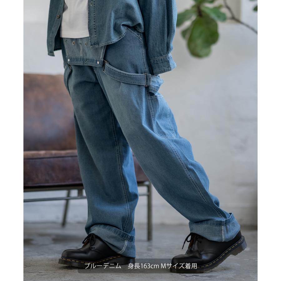 オーバーオール メンズ サロペット デニム ジーンズ ヒッコリー ワイド ゆったり アメカジ カジュアル ワーク ストリート 古着MIX ブルー ネイビー キャメル | improves | 06