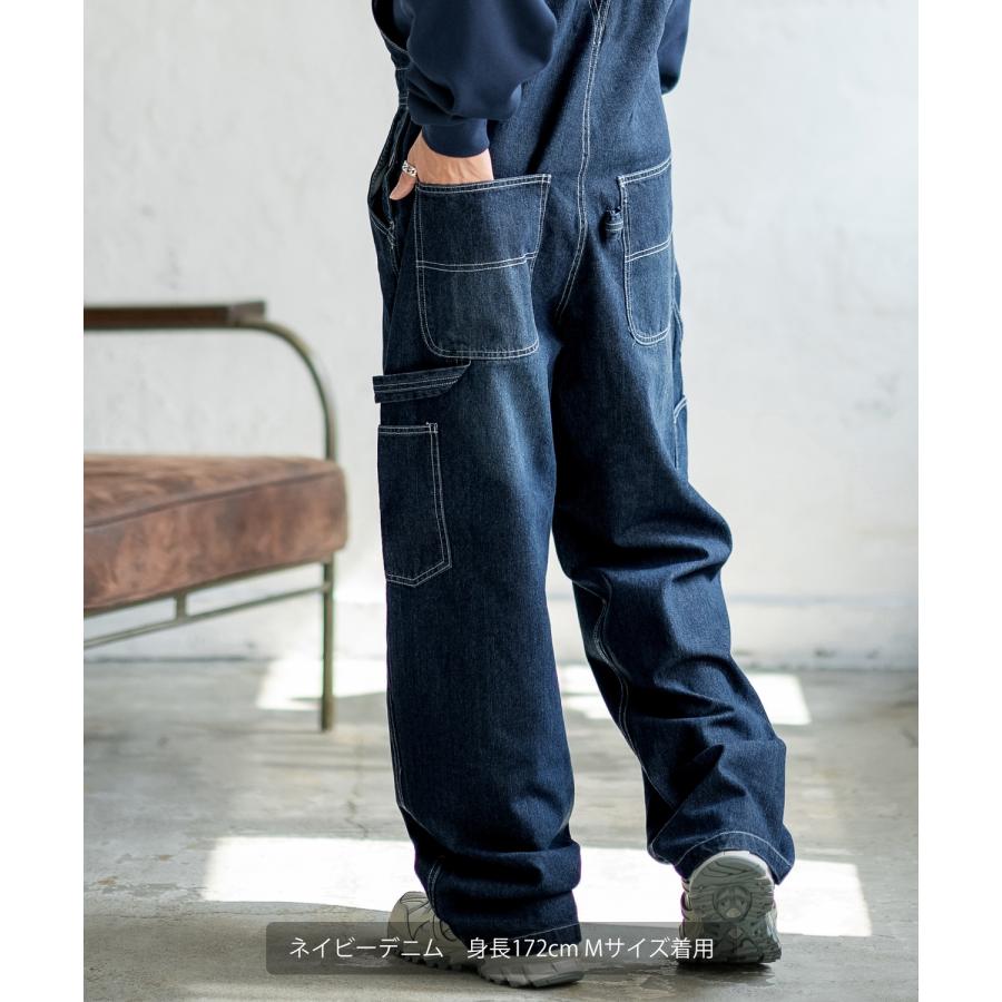 オーバーオール メンズ サロペット デニム ジーンズ ヒッコリー ワイド ゆったり アメカジ カジュアル ワーク ストリート 古着MIX ブルー ネイビー キャメル | improves | 11