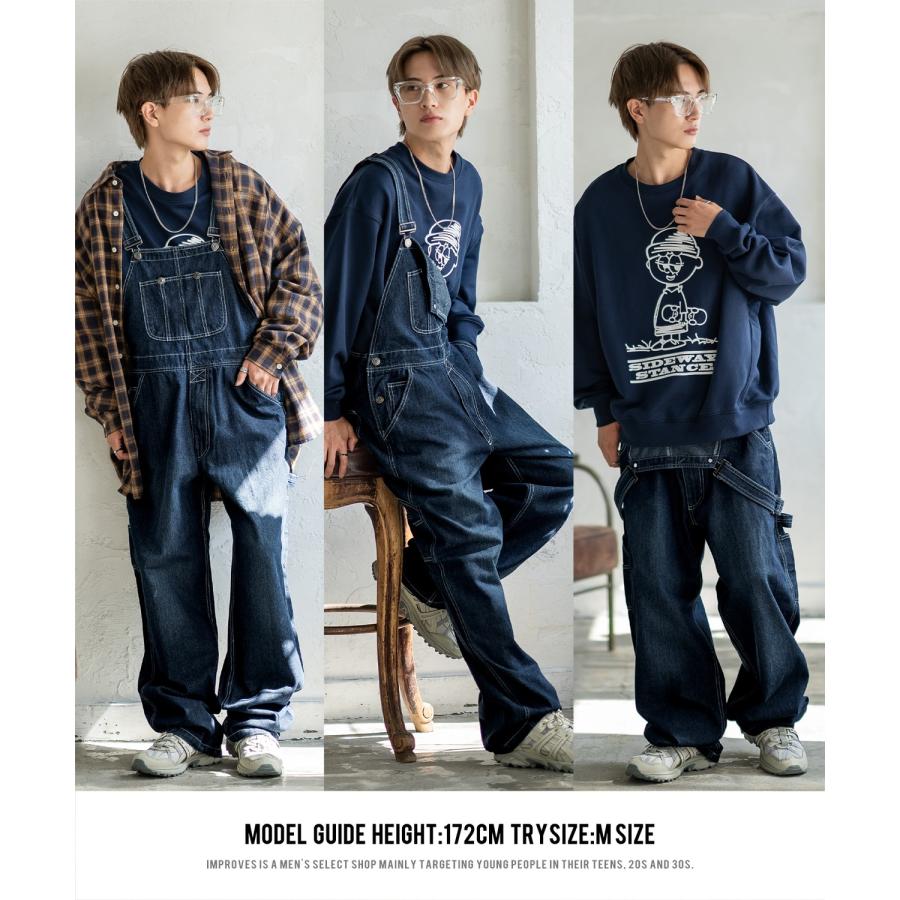 オーバーオール メンズ サロペット デニム ジーンズ ヒッコリー ワイド ゆったり アメカジ カジュアル ワーク ストリート 古着MIX ブルー ネイビー キャメル | improves | 12