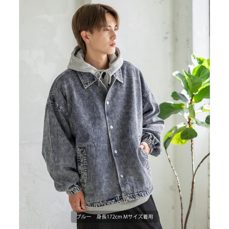 デニムジャケット メンズ ケミカルウォッシュ コーチジャケット Gジャン ブルゾン アウター アメカジ カジュアル ワーク ストリート 古着MIX 韓国 | improves | 03