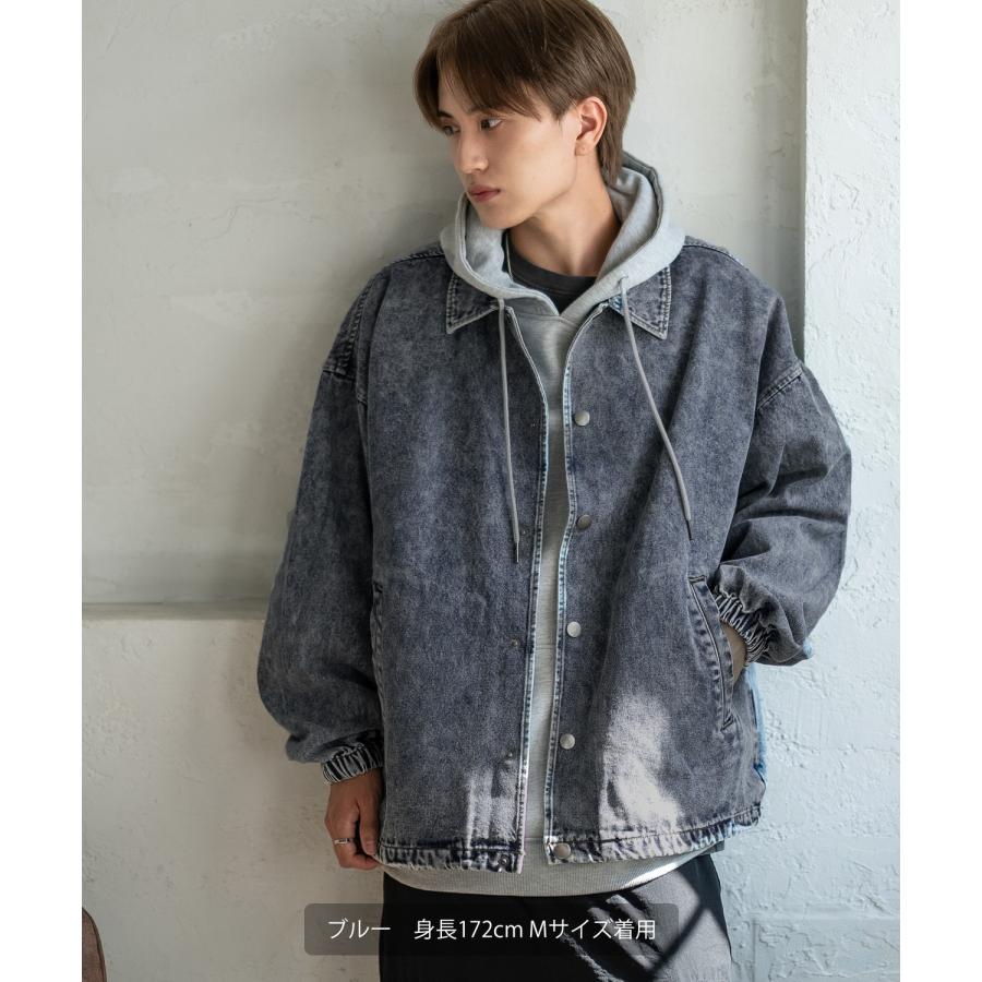 デニムジャケット メンズ ケミカルウォッシュ コーチジャケット Gジャン ブルゾン アウター アメカジ カジュアル ワーク ストリート 古着MIX 韓国 | improves | 04