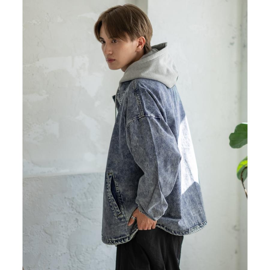 デニムジャケット メンズ ケミカルウォッシュ コーチジャケット Gジャン ブルゾン アウター アメカジ カジュアル ワーク ストリート 古着MIX 韓国 | improves | 05