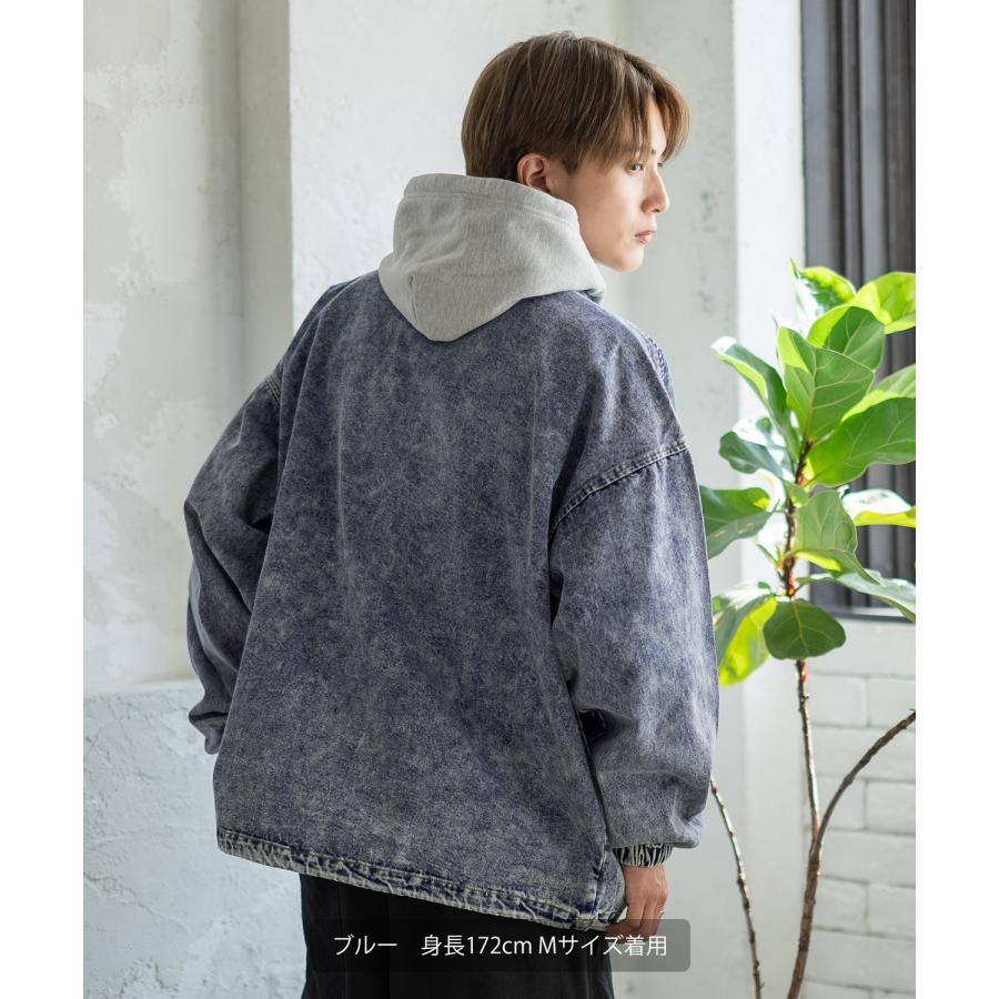 デニムジャケット メンズ ケミカルウォッシュ コーチジャケット Gジャン ブルゾン アウター アメカジ カジュアル ワーク ストリート 古着MIX 韓国 | improves | 06