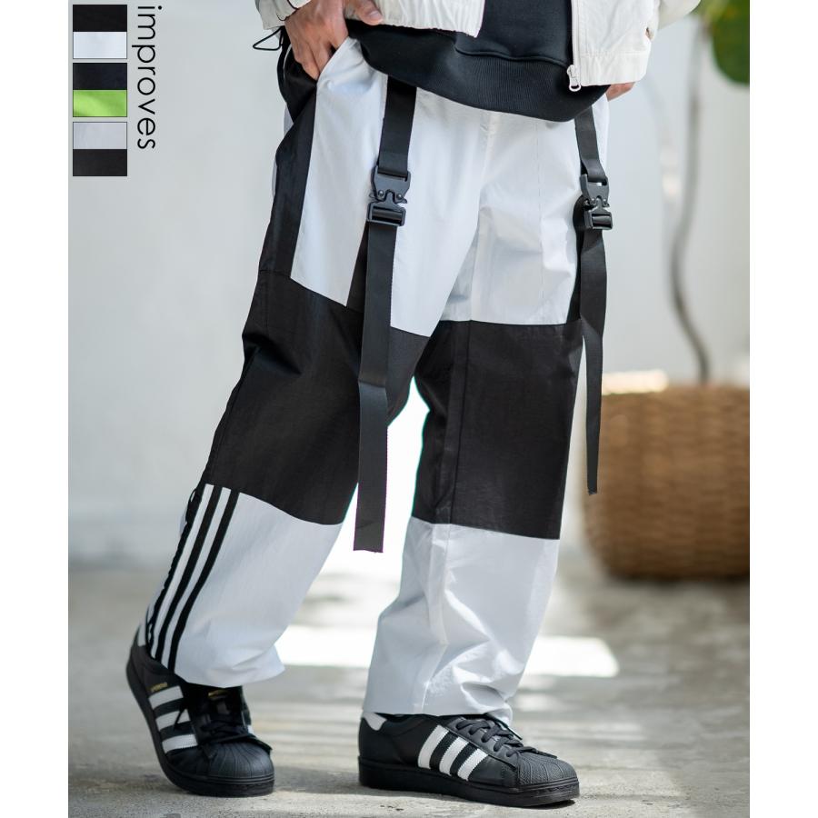 ナイロンパンツ メンズ サイバーパンク ラインパンツ デザインパンツ アメカジ カジュアル ワーク ストリート 古着MIX 韓国 | improves